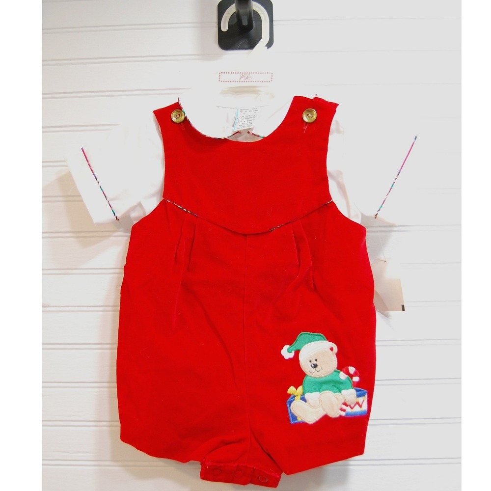 Vintage Baby Jumper‎ 6-9 Mos NWT Christmas velour outfit Embroidered Teddy Bear
